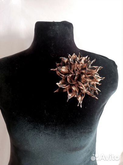 Чокер/брошь из шёлка в леопардовом принте 13 см