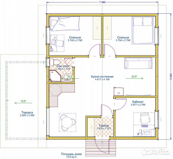 Каркасный дом под ключ 72 м