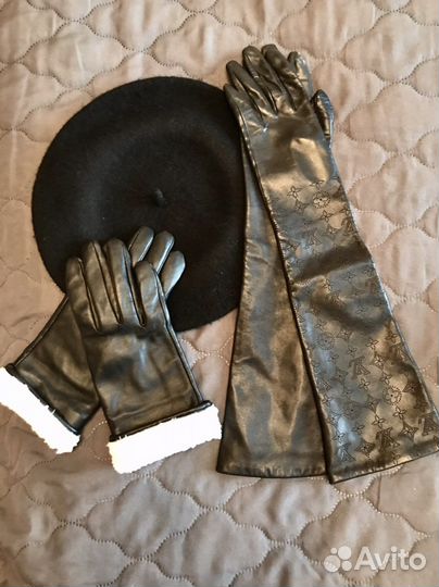 Перчатки натуральная кожа и берет