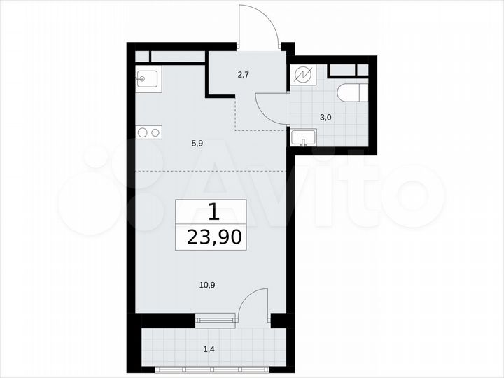 Квартира-студия, 23,9 м², 8/9 эт.