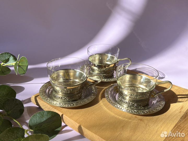 Чайная пара мельхиор СССР мнц тарелка подстаканник