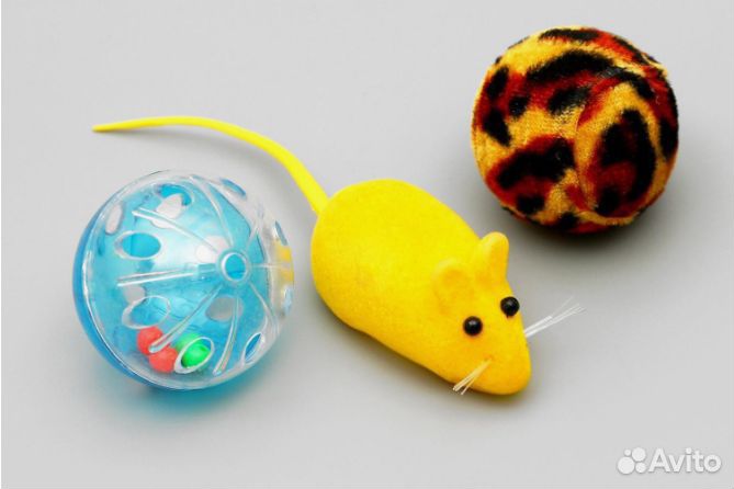 Набор игрушек для кошек: мышь 6 см и 2 шарика