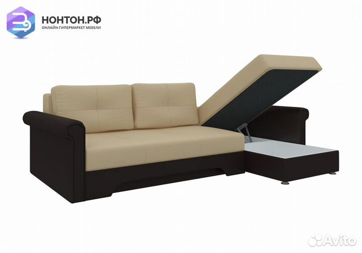 Диван угловой еврокнижка Леон экокожа бежевая / ко