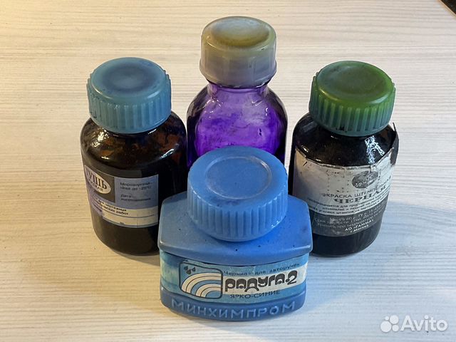 Чернила и тушь (черная, синяя и фиолетовая)