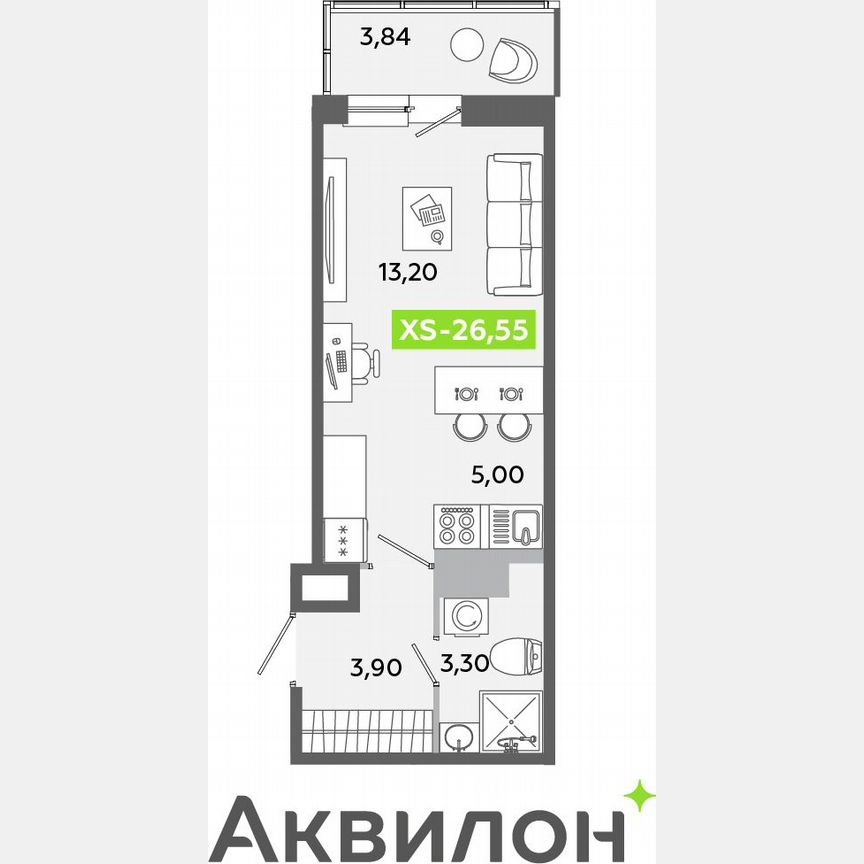 Квартира-студия, 26,6 м², 12/12 эт.