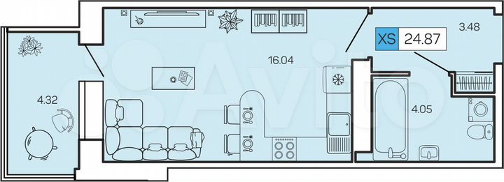 Квартира-студия, 24,9 м², 16/16 эт.
