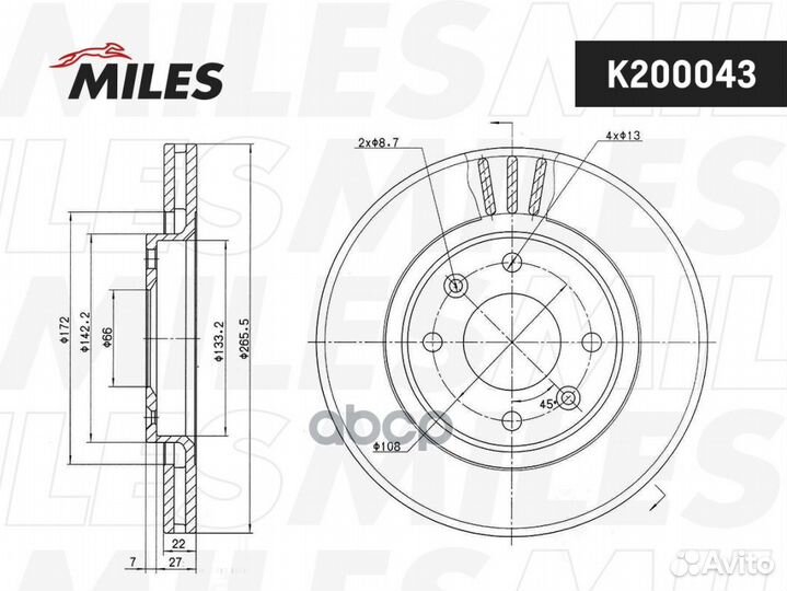 K200043 Диск торм. citroen C3/C4/C5 03/berling
