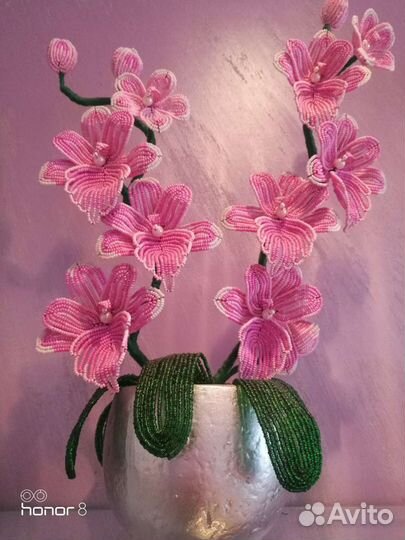 Орхидеи в горшке ручная работа из бисера