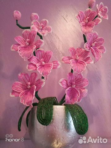 Орхидеи в горшке ручная работа из бисера