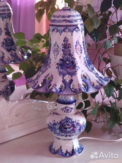 Лампа настольная.Гжель,золото,фарфор