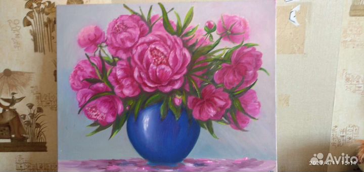 Картина маслом Пионы