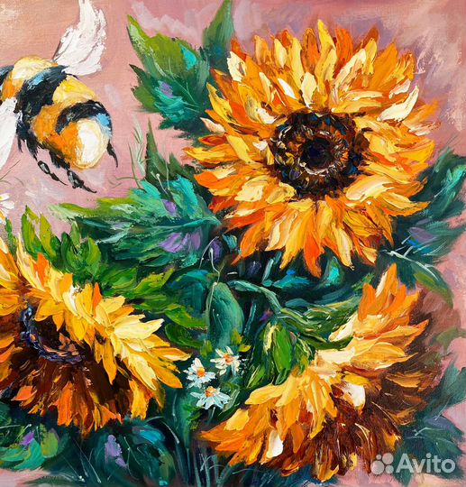 Картина маслом с подсолнухами