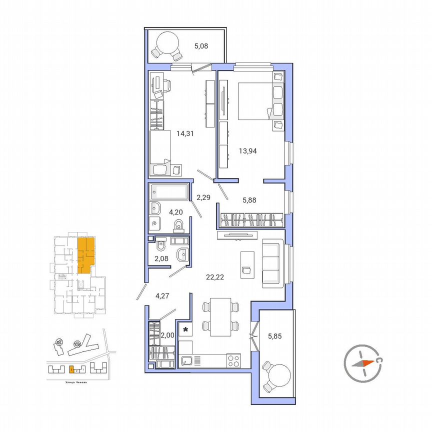 3-к. квартира, 75,9 м², 4/9 эт.