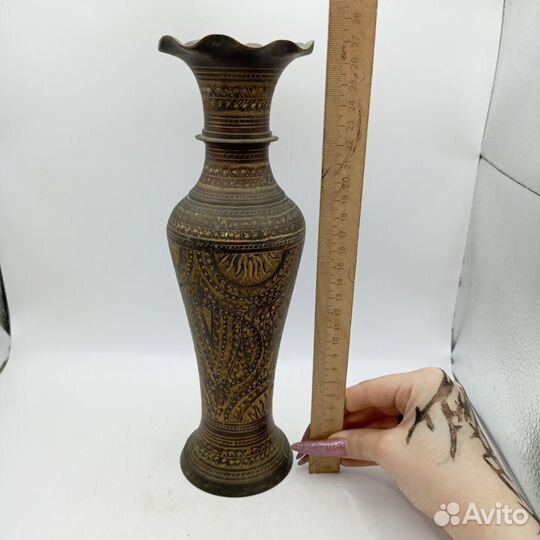 Ваза Для Цветов Латунь Индия Резьба Узоры Винтаж