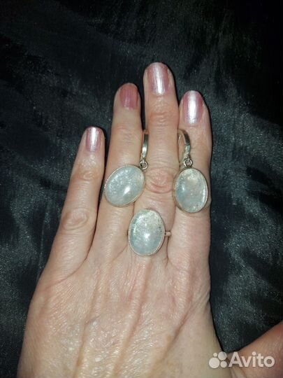 Кольца серьги аквамарин берилл хризопраз серебро
