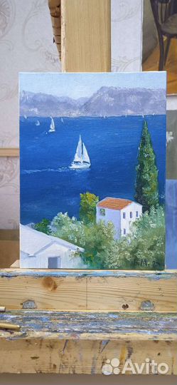 Картина маслом лодка в море