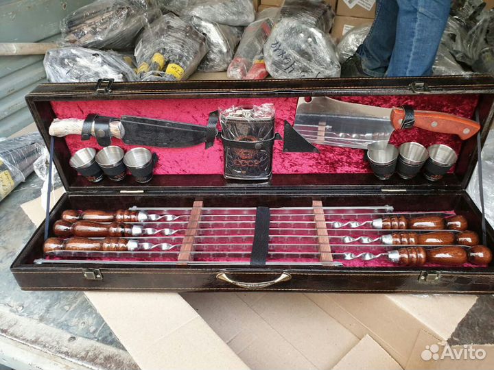 Набор для шашлыка премиум шампуры, нож, топорик, с