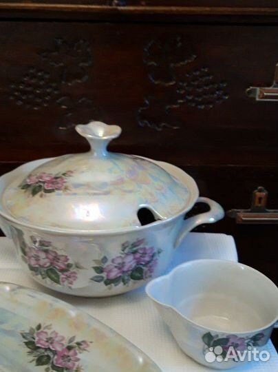 Набор посуды, фарфор, перламутр, винтаж