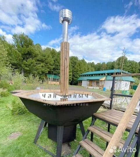 Банный чан, лестница из кедра и столик в подарок