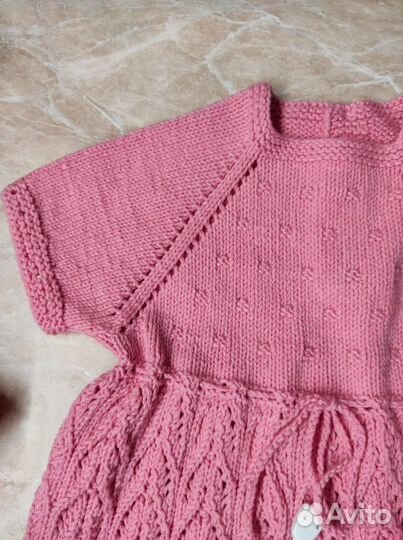Платье вязаное для девочки, 1 год, розовое