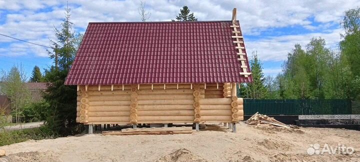 Сруб дома из бревна Не бруса 6х6 с террасой 6х2
