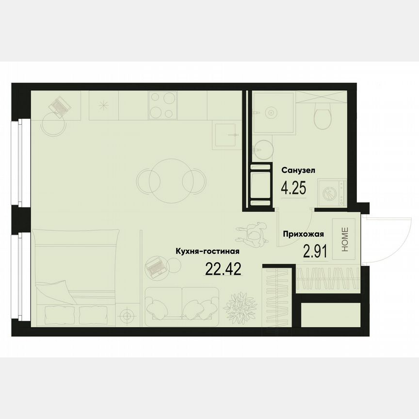 Квартира-студия, 29,6 м², 3/12 эт.
