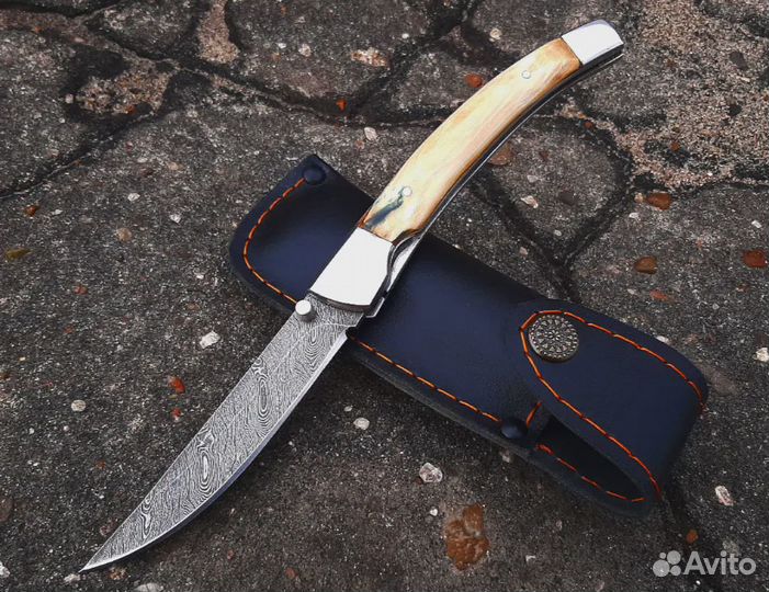Нож складной бук дамасская сталь