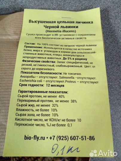 Высушенная цельная личинка черной львинки