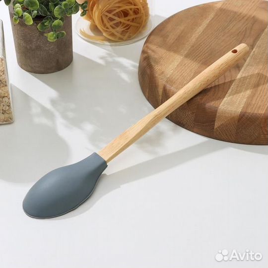 Ложка силиконовая гарнирная Доляна «Бамбук», 34 см