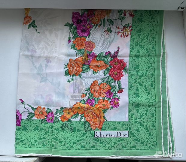 Christian Dior шелковый платок винтаж зеленый