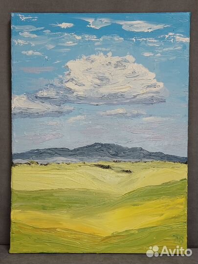 Картина на холсте Зеленые просторы, ручная работа