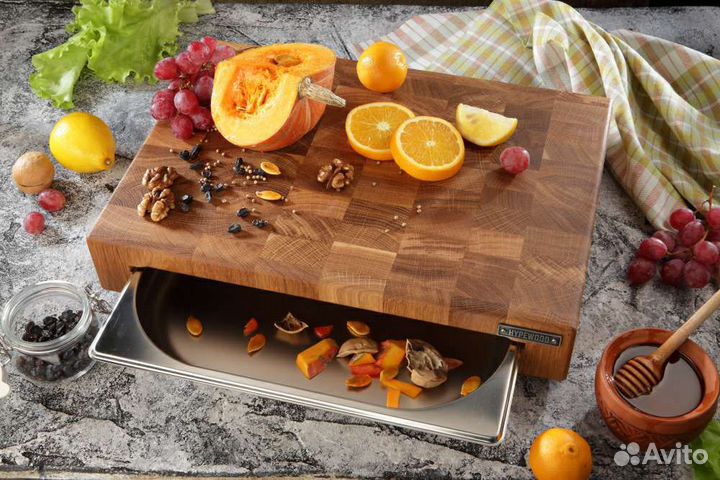 Торцевая разделочная доска из дуба с контейнером