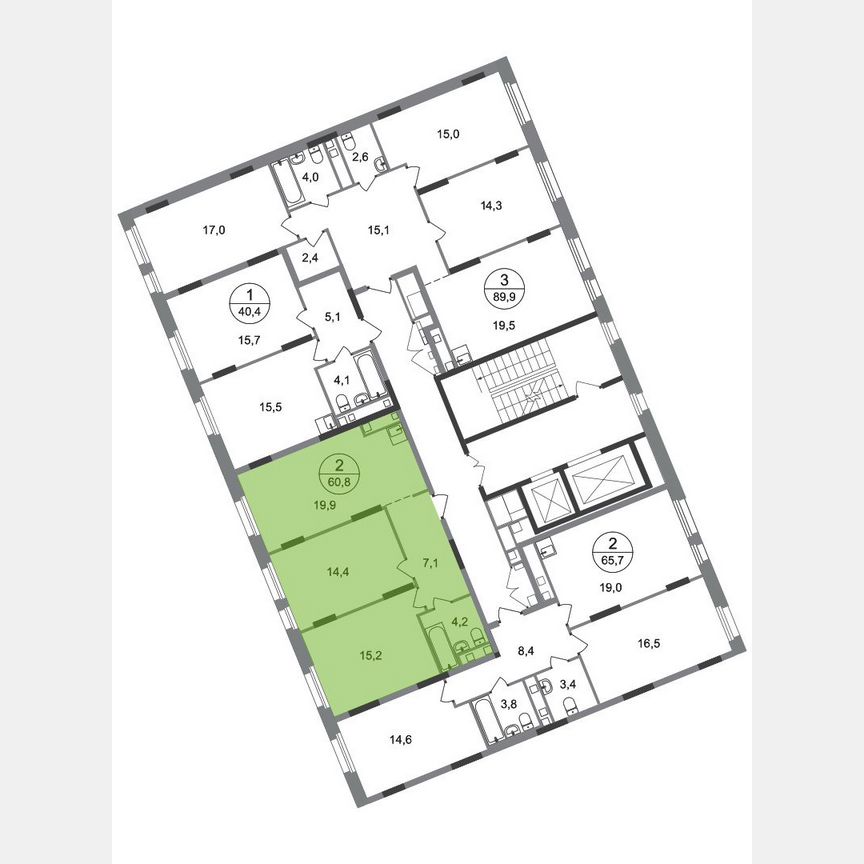 2-к. квартира, 60,8 м², 11/17 эт.