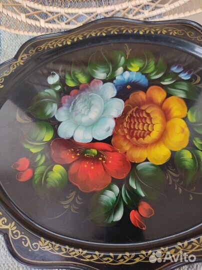 Поднос ручная роспись 39 х 31 винтаж СССР Жостово