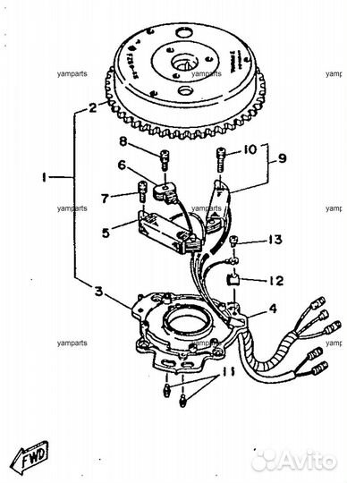 Маховик Yamaha (Ямаха) и аналоги 9.9-15 л.с 2 такт