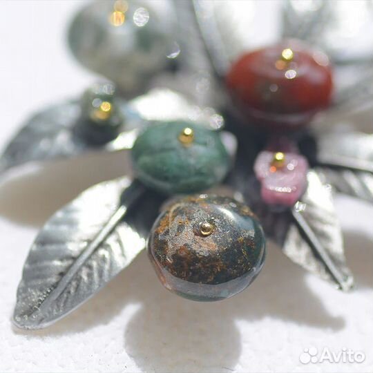 Премиум Брошь 2в1 Лесные Ягоды нат. камни Винтаж