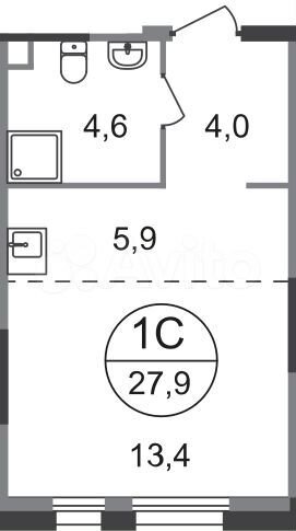 Квартира-студия, 27,9 м², 2/19 эт.