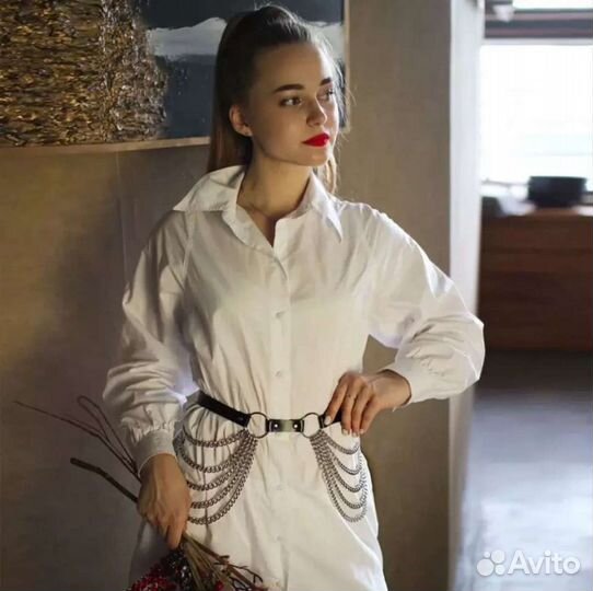 Пояс из экокожи с цепочками