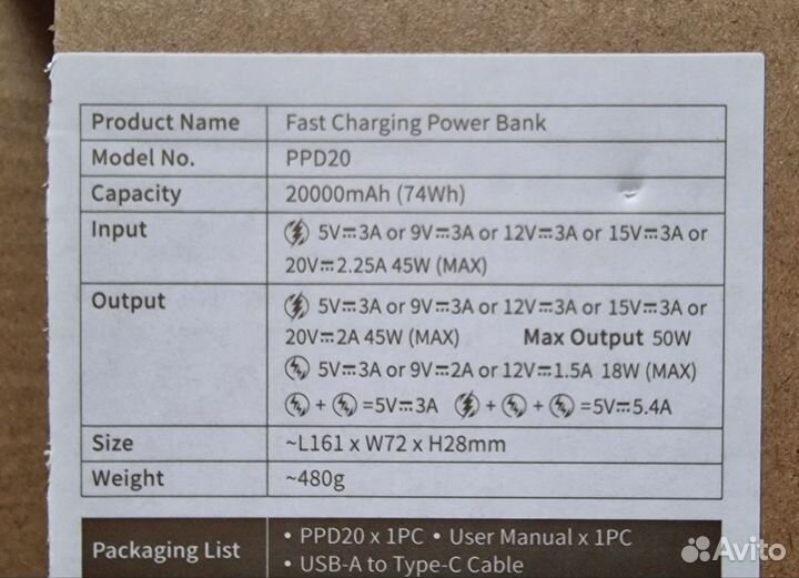 Внешний аккумулятор Romoss 20000mAh 50W Новый