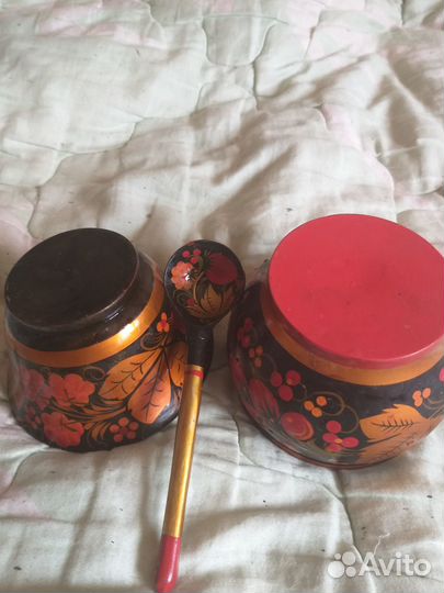 Набор деревянный под хохлому+2 кружечки в подарок