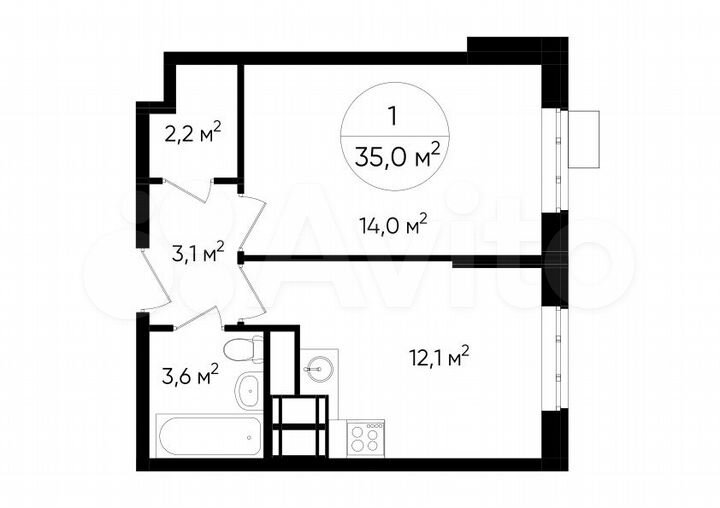 1-к. квартира, 35 м², 17/23 эт.