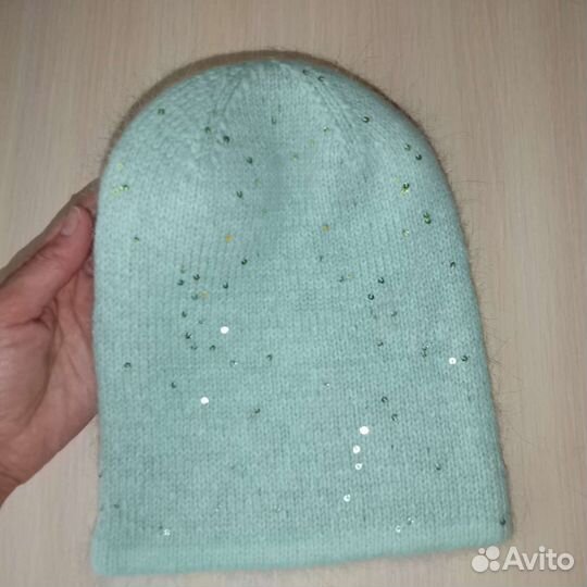 Шапка вязаная Бини. Пух норки