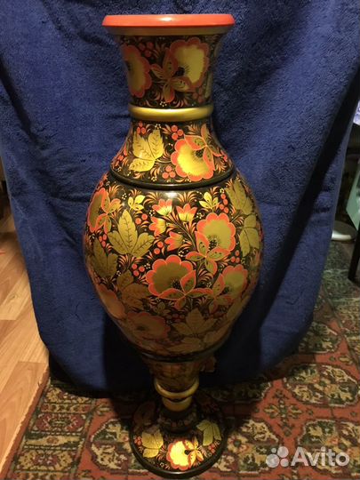 Ваза деревянная расписная напольная СССР