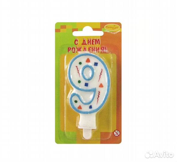 Свеча Цифра 9 Голубое конфетти, 52-613