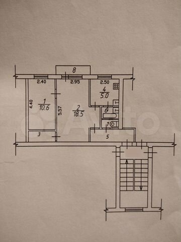 2-к. квартира, 45,1 м², 3/4 эт.