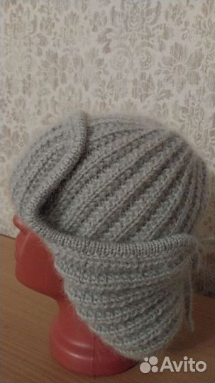 Шапка ушанка и варежки вязаные из мохера премиум