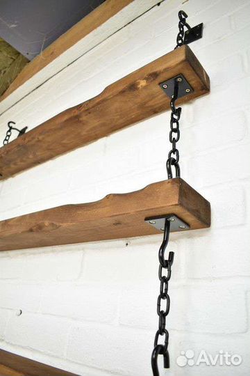 Полка подвесная на стену из массива дерева