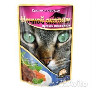 Ночной охотник Кусочки в желе для кошек с кроликом