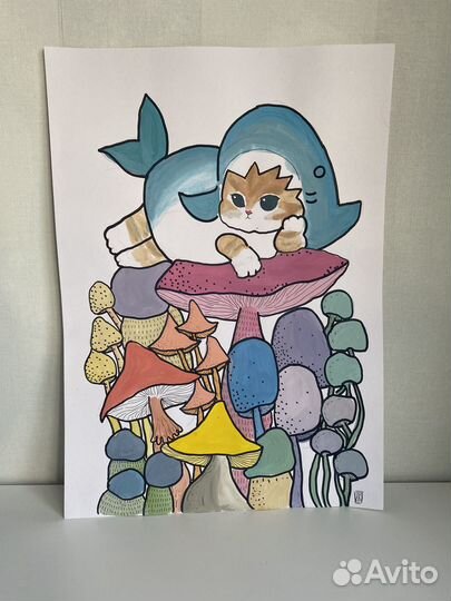 Кот в акуле рисунок