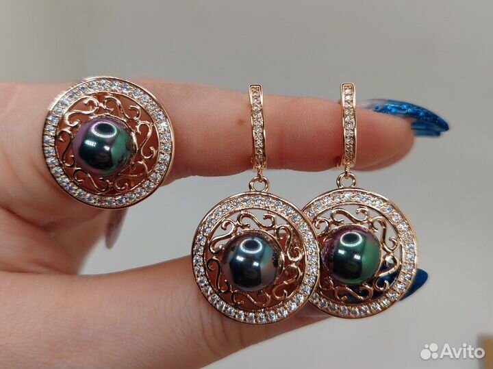 Шикарный набор, чёрный жемчуг, 20р